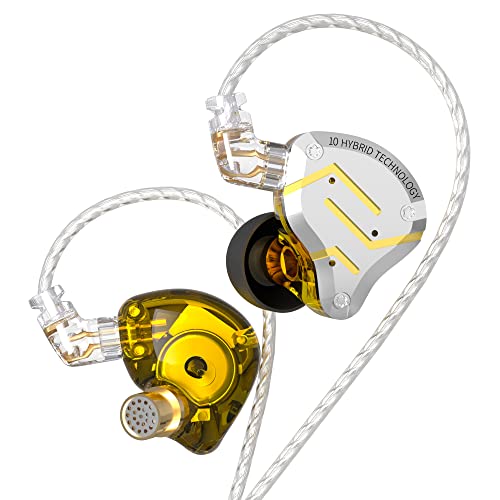 KZ ZS10 pro In Ear Kopfhörer mit Kabel, 30Ω HiFi Kabelgebundene Kopfhörer, IEM In Ear Monitore Kopfhörer Ohrhörer Kopfhörer für Sport Gaming Musik(Gold,kein Mikrofon) von G.K