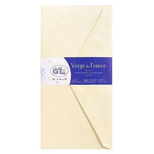 G.Lalo 22716L Umschläge Vergé de France (perfekt für Ihre Einladungen, DL, 11 x 22 cm, 25 Umschläge, elfenbein) von G.Lalo