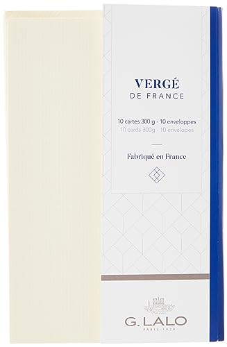 G.Lalo 25616L Karten Set Vergé de France, (25% Hadern mit 10 Karten Vergé Papier 300 g, mit geradem Schnitt, 10 Umschläge, weiß gefüttert, 90 x 140 mm, Visitenkarten Format, elfenbein, 1 Pack) von G.Lalo