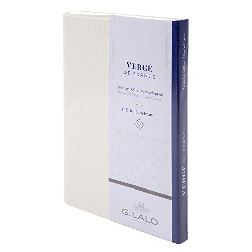 Lalo 25600L Karten Set Vergé de France (25% Hadern mit 10 Karten Vergé Papier 300 g, 85 x 135 mm, mit geradem Schnitt, 10 Umschläge, weiß gefüttert, 90 x 140 mm, Visitenkarten Format, 1 Pack) weiß von G.Lalo