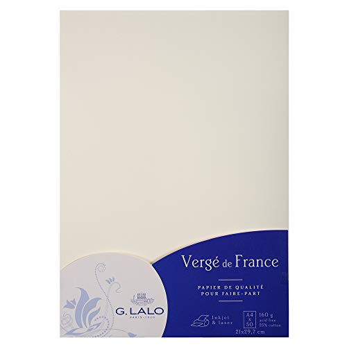 Lalo 41400L Papier Vergé de France (160 g, DIN A4, 21 x 29,7 cm, 50 Blatt) weiß von G. Lalo