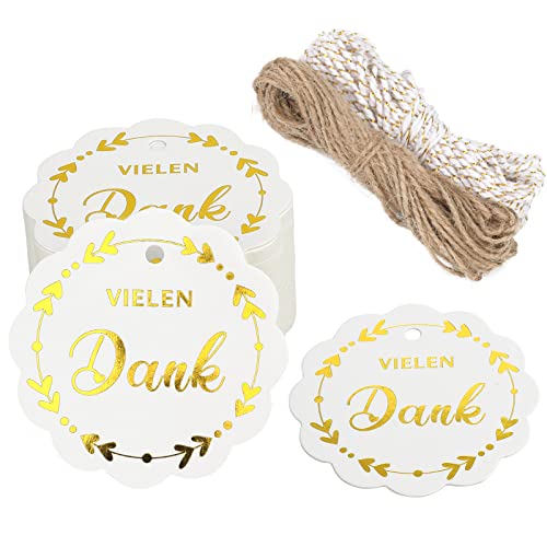 G2PLUS 100 Stk Weiß Geschenkanhänger mit Golden VIELEN DANK-6CM Etiketten Anhänger mit Schnur für für Gastgeschenke,Hochzeit,Handwerk von G2PLUS