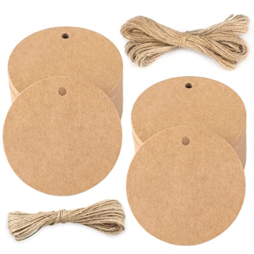 G2PLUS 200 Stk. Braun Geschenkanhänger, Rund Anhänger Etiketten, 5.5 CM kraftpapier Etiketten Tags mit Jute-Schnur, Blanko Papieranhänger für Art & Craft Projekt von G2PLUS