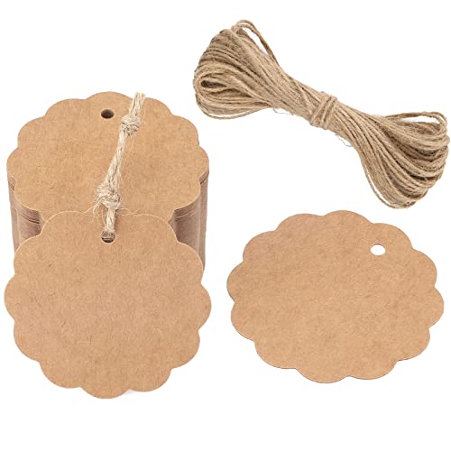 G2PLUS 300g/m² Rund Kraftpapier Anhänger - 50Stk. Etiketten Tags - 6CM Geschenkanhänger Anhänger Etiketten mit Schnur für Geschenkverpackungen und Kunsthandwerk(Braun) von G2PLUS