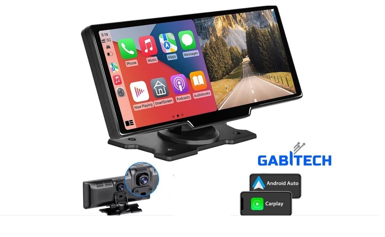 GABITECH 10 Zoll Monitor & Dashcam Kamera Carplay für Auto LKW PKW Wohnmobil Navigationsgerät (Zentraleuropa (19 Länder), Videoaufzeichnung, Sprachsteuerung, Android und Apple, Bluetooth) von GABITECH