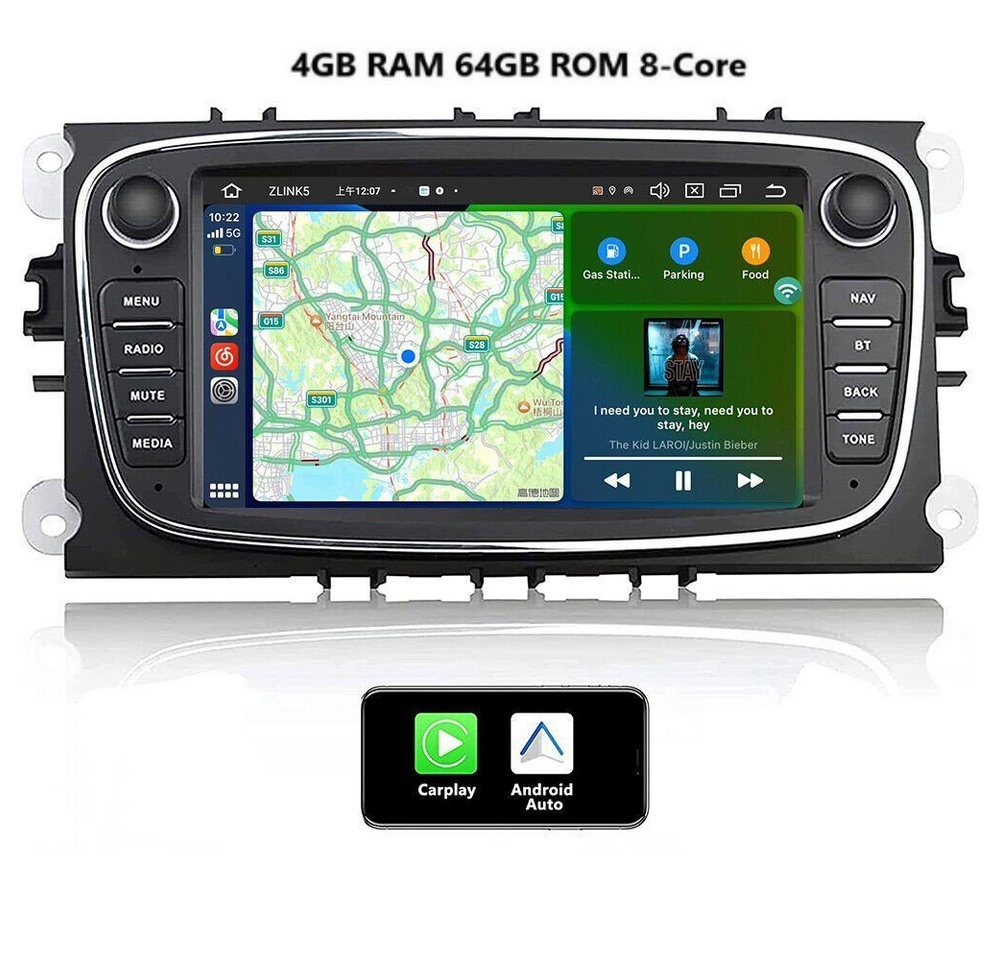 GABITECH 7" Android 13 Autoradio GPS Navi Android für Ford Focus Transit Kuga Autoradio (Octa Core, 8* A75 64-bit 2.2GHz CPU, 4GB RAM, 64GB ROM) von GABITECH
