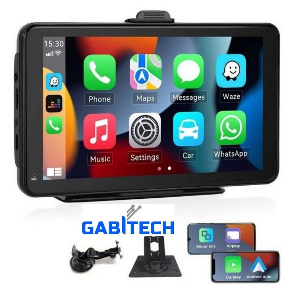 GABITECH 7 Zoll Carplay Smartscreen Navi für Auto LKW Wohnmobil Sprachsteuerung Navigationsgerät (Zentraleuropa (19 Länder), automatisch, für Android und Apple Smartphones,autom. Verbindung, Bluetooth) von GABITECH