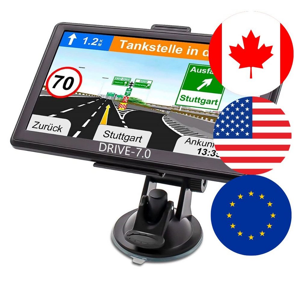 GABITECH 7 Zoll GPS Navigationsgerät mit karte Europa, USA und Kanada PKW-Navigationsgerät (USA, KANADA, EUROPA) von GABITECH