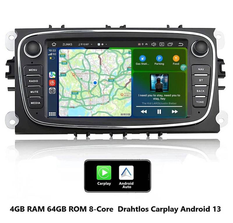 GABITECH 7 zoll Android 13 Autoradio GPS Navi Android für Ford Focus II Transit Autoradio (S-Max, Mondeo 9, Galaxy II, C-Max, Kuga. Drahtlos Carplay) von GABITECH