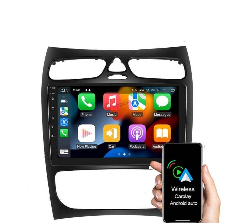 GABITECH 9 Zoll Android 13 Autoradio Navi für Mercedes Benz W203 S203 Carplay Autoradio (Drahtloses Carplay & Android Auto,3D Navi,4GB RAM, 64GB ROM,WiFi,DAB) von GABITECH