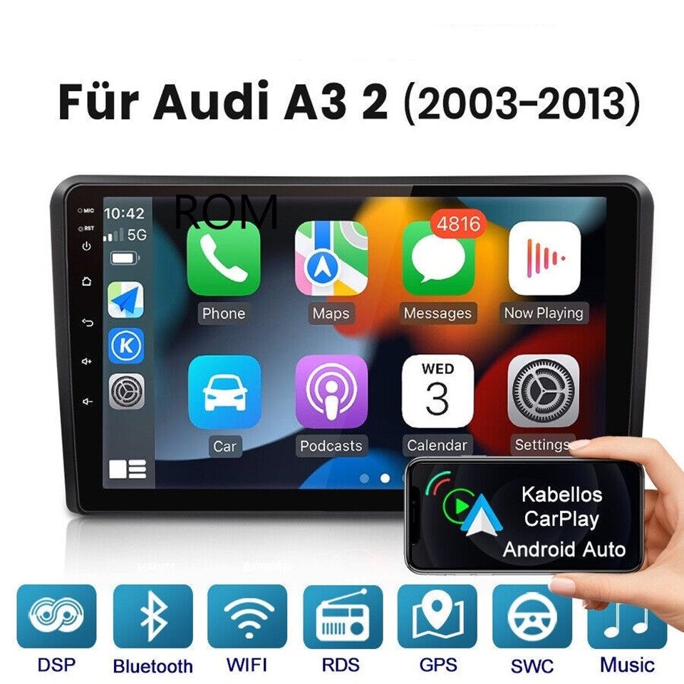 GABITECH Audi A3 S3 RS3 8P 8V 8PA 2003-2013 9 Zoll Android 13 Autoradio Navi Autoradio (8GB ROM 128GB Speicher. Drahtlos Apple Carplay und Android Auto) von GABITECH