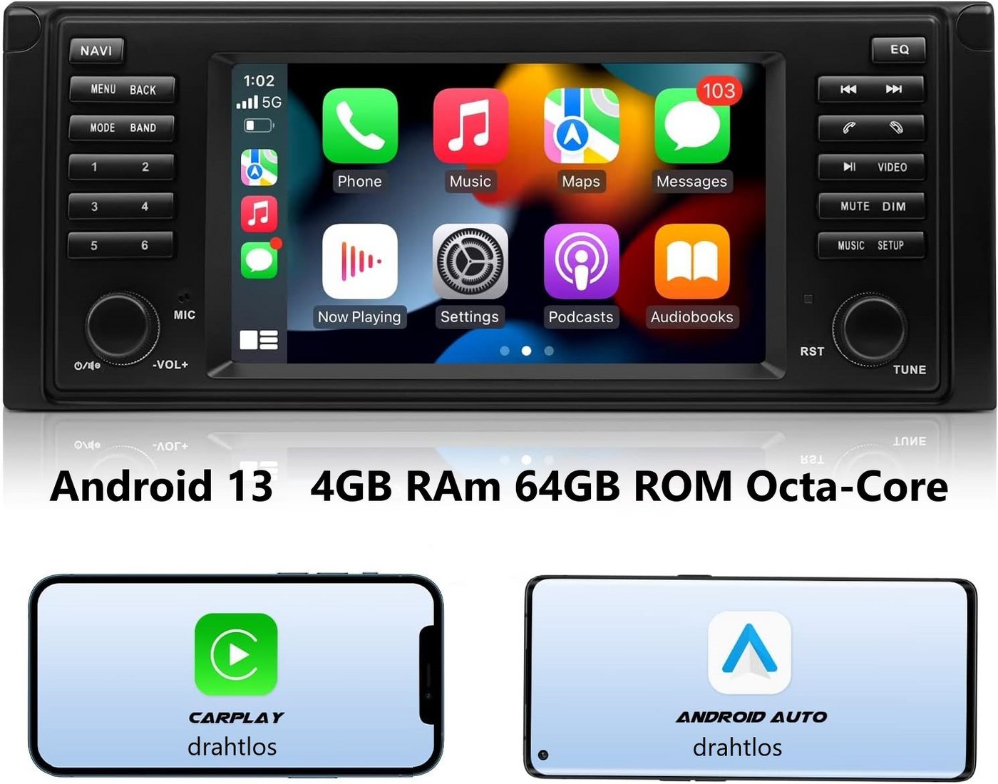 GABITECH Für BMW 5 Serie E39 E53 X5/M5 7 zoll Android 13 Autoradio CARPLAY Einbau-Navigationsgerät von GABITECH