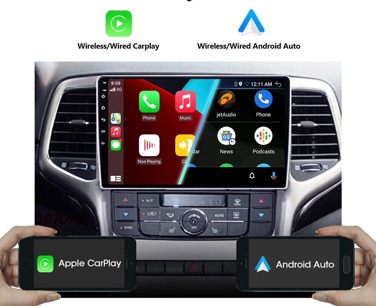 GABITECH Autoradio 9 Zoll für Jeep Grand Cherokee 2008-2013 Android 13 BT FM Einbau-Navigationsgerät (Carplay,3D Navi,Screen Mirroring,SIM Kartenslot,WiFi,unterstützt DAB) von GABITECH