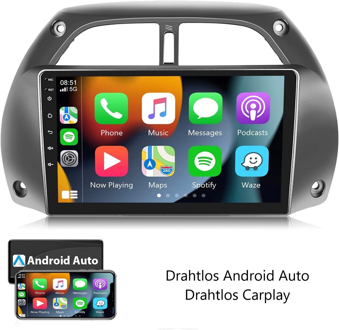 GABITECH Für Toyota RAV4 Android 13 Autoradio 9 Zoll BT GPS Navi 2001-2006 FM Einbau-Navigationsgerät (Bluetooth 5.0 Drahtlos Carplay. 8GB RAM) von GABITECH