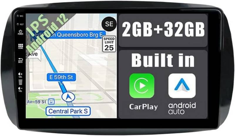 GABITECH für Mercedes Smart Fortwo 2014-2019 9 Zoll Android 13 Autoradio GPS Einbau-Navigationsgerät von GABITECH