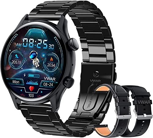 GABLOK Smartwatches Men's Screen Always Shows Bluetooth Calls Women's Sports and Fitness Electronics (Color : Steel Black, Size : 1) von GABLOK