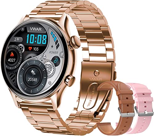 GABLOK Smartwatches Men's Screen Always Shows Bluetooth Calls Women's Sports and Fitness Electronics (Color : Steel Gold, Size : 1) von GABLOK