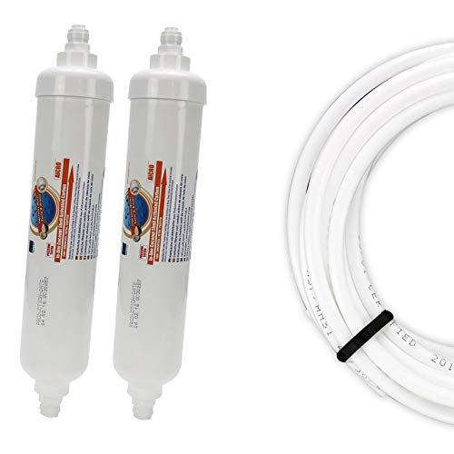 2 x Aquafilter AICRO Kühlschrankfilter Wasserfilter Aktivkohle GAC für 6 mm Schlauch zum Schrauben, DD-7098, WSF-100 + GRATIS Kühlschrankschlauch von GAC