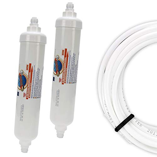 2 x Aquafilter AICRO Kühlschrankfilter Wasserfilter Aktivkohle GAC für 6 mm Schlauch zum Stecken, DD-7098, WSF-100 + GRATIS Kühlschrankschlauch von GAC