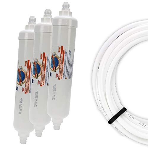 3 x Aquafilter AICRO Kühlschrankfilter Wasserfilter Aktivkohle GAC für 6 mm Schlauch zum Stecken, DD-7098, WSF-100 + GRATIS Kühlschrankschlauch von GAC