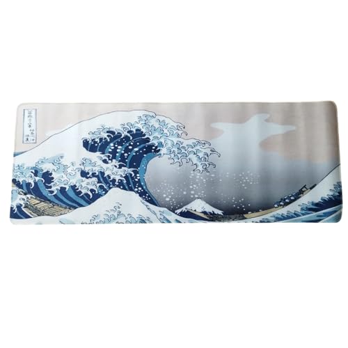 Gaming-Mauspad, XXL, große Welle von Kanagawa, XXL, rutschfest, wasserdicht und genähte Kanten, für Maus, Tastatur, Computer, Schreibtisch, Gaming-Mauspad, 800 x 300 mm von GADIRIA