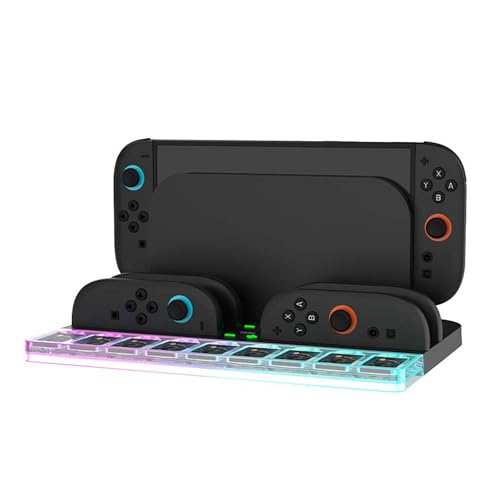 Controller Ladegerät Dock für Nintendo Switch 2 Joy Con, 9 Game Card Storage RGB LED Umgebungsbeleuchtung Spielkonsolenhalter Smart Ladestation mit USB-Kabel Controller Ladegerät Dock für Nintendo Switch 2 Joy Con, 9 Game Card Storage RGB LED Umgebungsbeleuchtung Spielkonsolenhalter Smart Ladestation mit USB-Kabel von GAEKOL