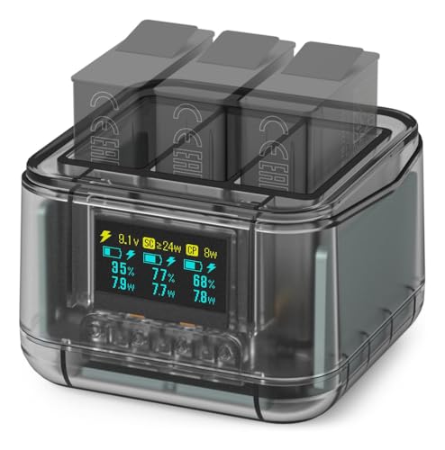 Hero 13 Akku Ladegerät, 2-in-1 Schnellladegerät OLED Bildschirm Akku Checker 24W intelligentem gemischtem Laden Dreifache Kanäle Tragbares Ladestation für GoPro Hero 13 Action-Kamera-Zubehör Hero 13 Akku Ladegerät, 2-in-1 Schnellladegerät OLED Bildschirm Akku Checker 24W intelligentem gemischtem Laden Dreifache Kanäle Tragbares Ladestation für GoPro Hero 13 Action-Kamera-Zubehör von GAEKOL