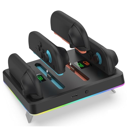 Switch 2 Controller Ladedock für Nintendo Switch 2, Joy Con Quad-Charger LED-Anzeigen RGB Ladestation für Joy-Pads, Ladegerät mit USB C Ladekabel & Stand kompatibel mit Nintendo Switch Zubehör Switch 2 Controller Ladedock für Nintendo Switch 2, Joy Con Quad-Charger LED-Anzeigen RGB Ladestation für Joy-Pads, Ladegerät mit USB C Ladekabel & Stand kompatibel mit Nintendo Switch Zubehör von GAEKOL