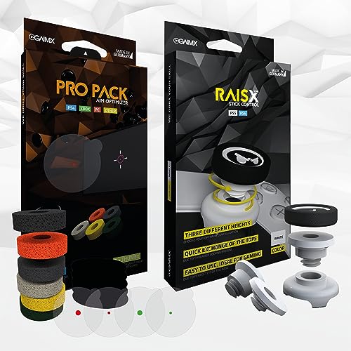 GAIMX® Bundle RAISX White + PRO Pack Stick Control Aiming Zielhilfe Aim-Optimierung Playstation PS4 & PS5 Zubehör Thumbstick Dämpfung Quickscope von GAIMX