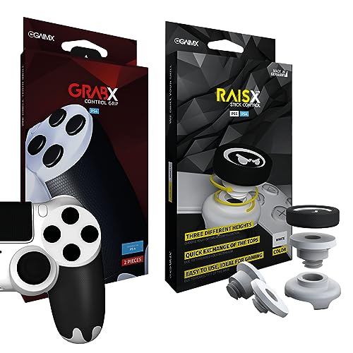 GAIMX® Bundle RAISX white + GRABX stick grip control PlayStation PS4 PS5 Thumbstick Aufsatz Verlängerung von GAIMX