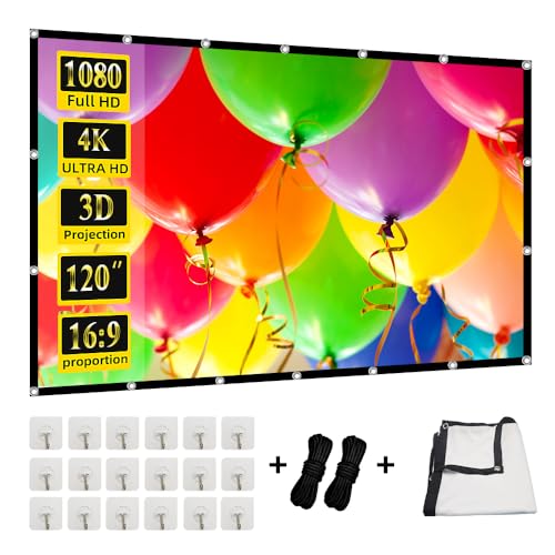 120 inch Projection Screen,GAINVANE 16:9 Foldable Anti-Crease Portable Projector Movies Screens for Home Theater Outdoor Indoor Support Double Sided Projection von GAINVANE