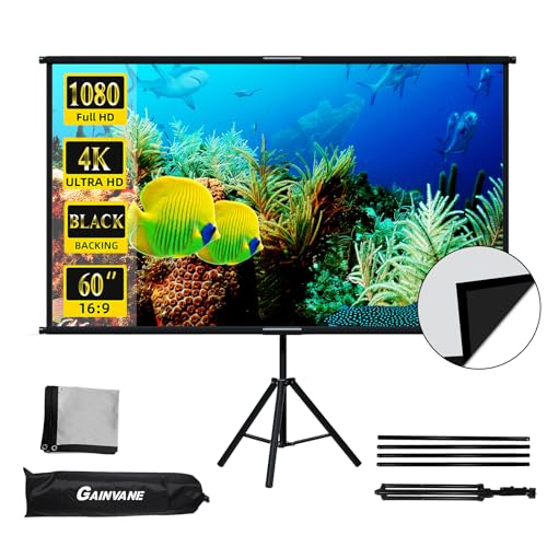 Beamer Leinwand mit Stativ 60 Zoll, Indoor-Projektionsleinwand mit schwarzer Rückseite, 16:9 HD Premium faltenfreie Stativleinwand für Schlafzimmer RV Movie Night Beamer Leinwand mit Stativ 60 Zoll, Indoor-Projektionsleinwand mit schwarzer Rückseite, 16:9 HD Premium faltenfreie Stativleinwand für Schlafzimmer RV Movie Night von GAINVANE