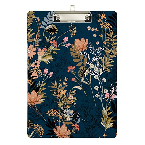 Autumn Nature Floral Navy Blue Klemmbretter Low Profile Klemmbretter für Krankenschwestern A4 Briefgröße 12,5 x 9 Zoll Silber Clip von GAIREG