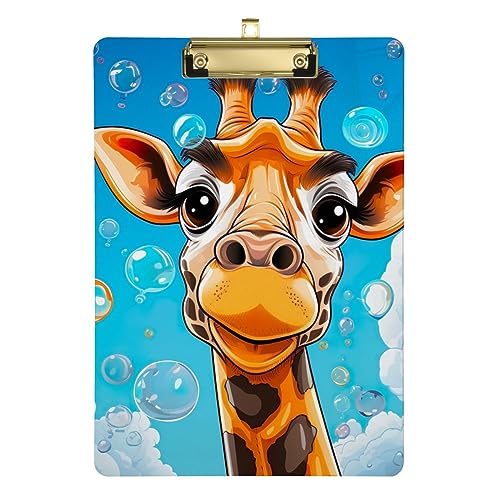Cartoon Giraffe Acryl Klemmbrett, Acryl Klemmbretter für Klassenzimmer, A4 Briefgröße 12,5 x 9 Zoll Gold Clip von GAIREG