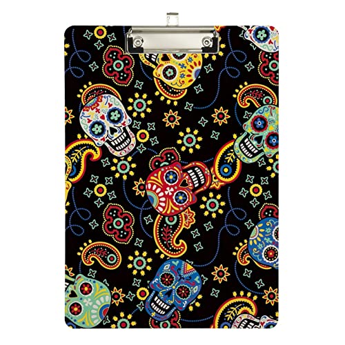 Cute Day Dead Skulls Paisley Acryl Klemmbrett Low Profile Fußball Klemmbrett für Trainer A4 Briefgröße Silber Clip von GAIREG