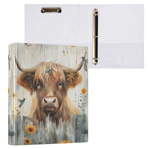 Highland Cow Sonnenblumenzaun Kunststoff 3-Ringbuch 3,8 cm Ordner D-Ringbuch von GAIREG