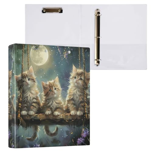 Niedliche Kätzchen auf der Schaukel 3-Ringbuch 3,8 cm dekorative Ordner für Jungen 3,8 cm Ordner mit Taschen von GAIREG