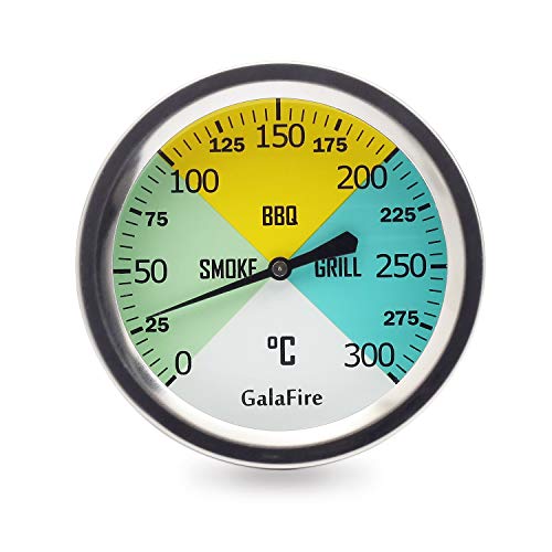 GALAFIRE 68 mm Zifferblatt Grill Thermometer Extra Lang 73 mm Stiel Holzkohle Grill Pit Smoker Temperaturanzeige von GALAFIRE