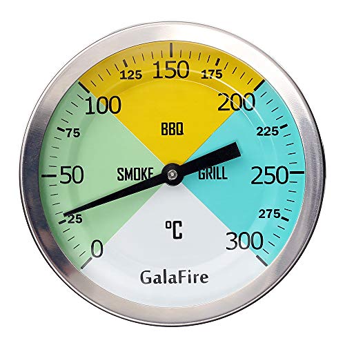 GALAFIRE 80 mm großes Zifferblatt 300 °C BBQ Grill Thermometer Holz Smoker Temp Gauge mit verlängertem 73 mm Stiel für Grillen Fleisch Kochen von GALAFIRE
