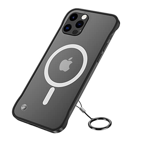 GALAPPLE Ultradünne, rahmenlose, magnetische Magsafe-Hülle für iPhone 14 Pro, schwarze, matte, minimalistische Hülle mit stoßfester Ecke und Fingerschlaufe, kompatibel mit Magsafe-Ladegerät und von GALAPPLE