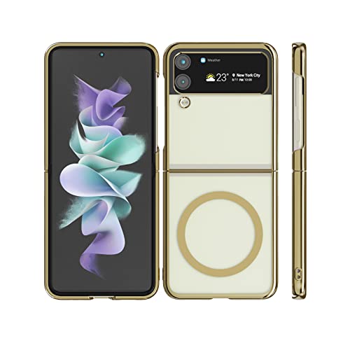 [Never Turn Yellow] Slim Magnetic Clear Case for Galaxy ZFlip 4(2022)with Plated Gold Hard Bumper,Compatible with Magsafe Accessories&Chager,Screen&Camera Protect Galaxy ZFlip 4 5G Magnetic Case von GALAPPLE