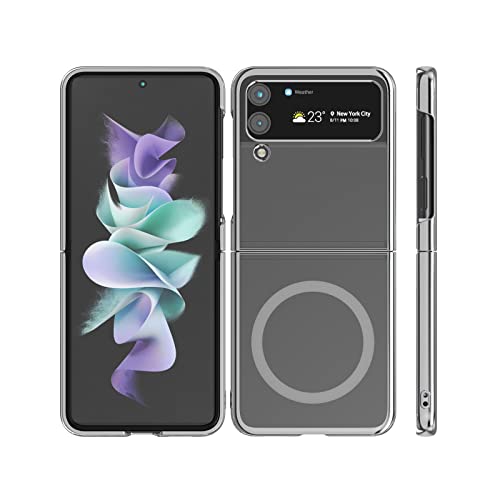 [Never Turn Yellow] Slim Magnetic Clear Case for Galaxy ZFlip 4(2022)with Plated Silver Hard Bumper,Compatible with Magsafe Accessories&Chager,Screen&Camera Protect Galaxy ZFlip 4 5G Magnetic Case von GALAPPLE