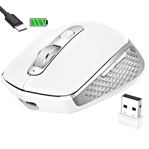 Bluetooth & 2.4Ghz USB Maus - Wiederaufladbare Ergonomische Maus Leichte Kabellose klein Tragbare leise Maus Kompatibel mit MacBook Pro/Air/Android/iOS Tablet/Laptop/PC/Computer -Silber weiß von GALENMORO