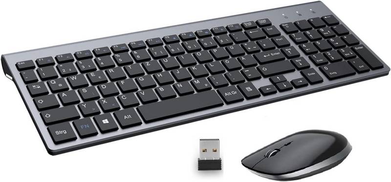 GALENMORO (Deutsch) USB QWERTZ Funk Tastatur- und Maus-Set, Ultradünne Leise Ergonomisch Tastatur für Computer/PC/Laptop/Smart TV von GALENMORO