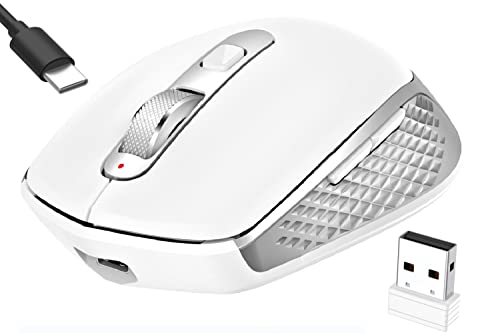 GALENMORO Bluetooth-Maus, wiederaufladbar, USB, kabellos, für mehrere Geräte (BT5.0/3.0/2.4G), ergonomisch, geräuschlos, Bluetooth-Maus für Laptop, Computer, Tablet, Windows, Mac, PC, Weiß,Silber von GALENMORO