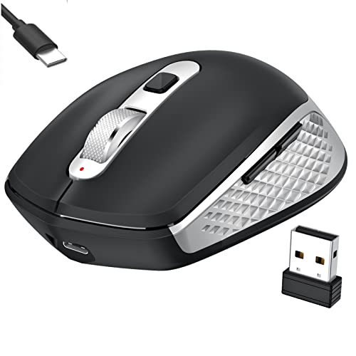 GALENMORO Bluetooth Maus kabellos,Wiederaufladbare Ergonomische klein leise Maus für Computer Laptop Tablet, PC Maus kompatibel mit Windows macOS Android iOS Linux - Schwarz Silber von GALENMORO