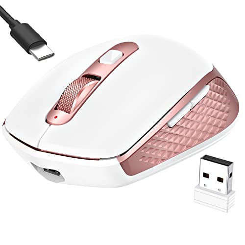 GALENMORO Bluetooth USB-Maus für mehrere Geräte, wiederaufladbar, kabellos, 2,4 GHz, Empfänger, ergonomische Maus, schnurlos, leise, Bluetooth-Maus für Laptop, Tablet, Windows, Mac, PC, Rosa von GALENMORO