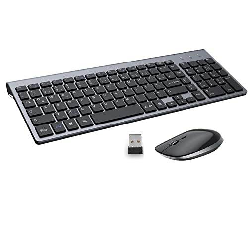 Tastatur Maus Set Kabellos - (Deutsch) USB QWERTZ Funk Tastatur Klein Maus Ultradünne Leise Ergonomisch Tastatur für Computer/PC/Laptop/Smart TV/Windows- Silber Weiß (Schwarz) von GALENMORO