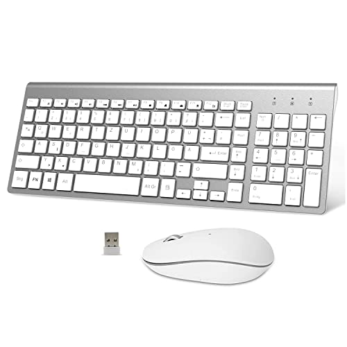 Tastatur Maus Set Kabellos - Galenmoro 2.4Ghz USB Funk Tastatur Maus QWERTZ Deutsch Ergonomisch Klein Tastatur für Computer/PC/Laptop/Smart TV/Windows- Weiß von GALENMORO