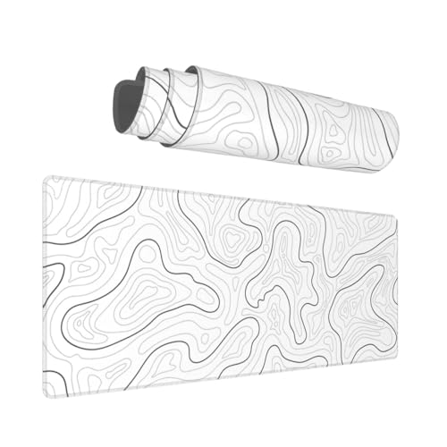 Erweitertes Gaming-Mauspad, topografisches Karten-Design, 80 x 30 cm, Mauspad mit rutschfester Unterseite, genähter Rand, Tastaturmatte für Gaming, Büro, Weiß von GALLIA